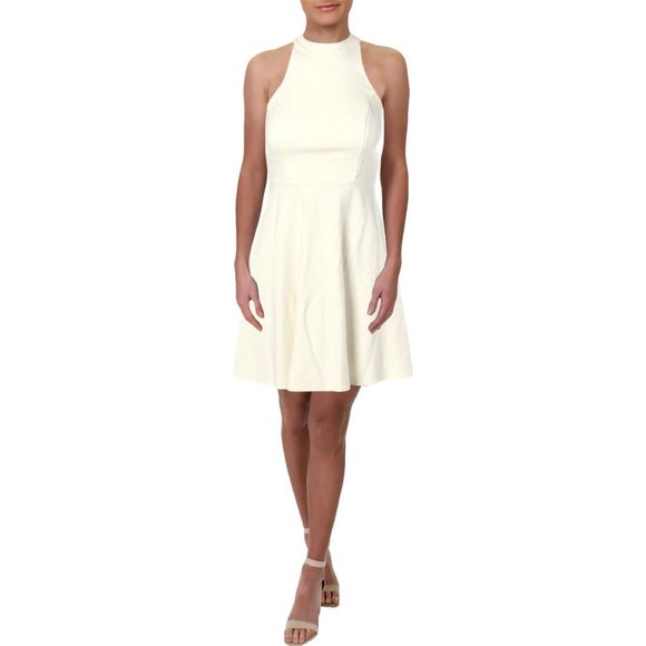 Aqua Dresses Nwt Aqua High Neck Laceup Fit Flare Skater Dress Ivory